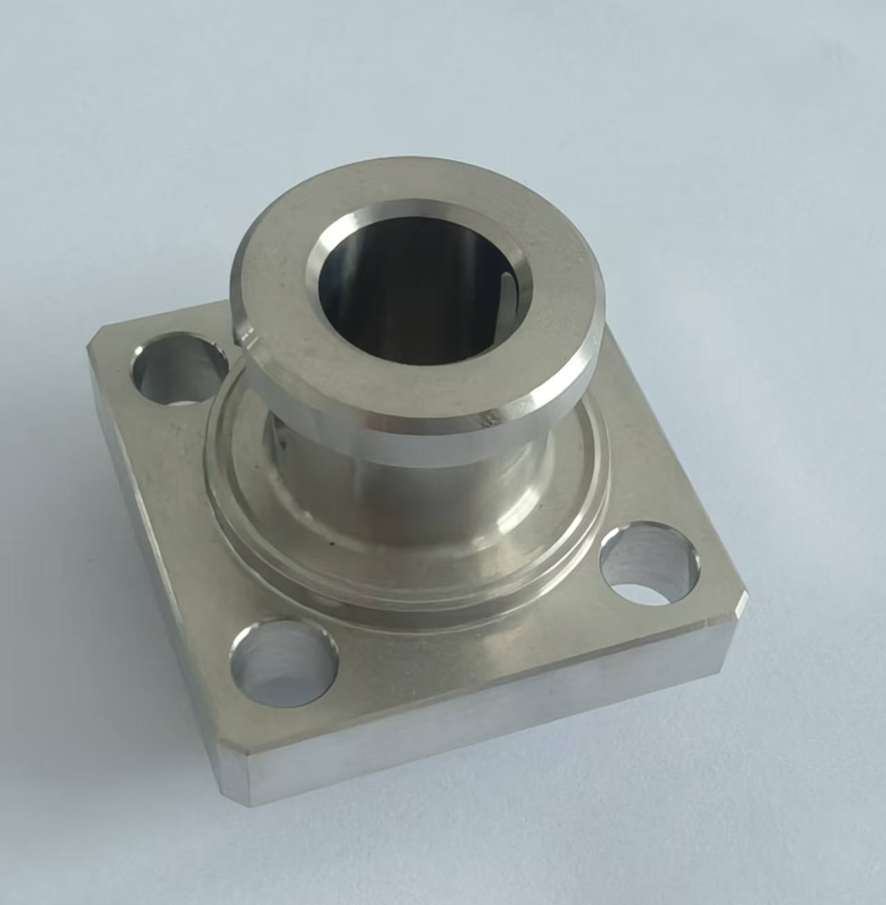 High precision CNC machined square flange housing for aerospace equipment, stainless steel custom component